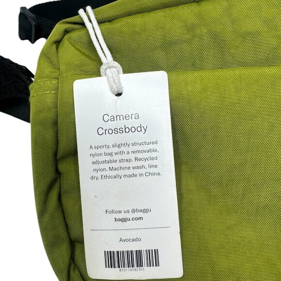 New Baggu Avocado Green Nylon Camera Crossbody Bag With Logo Strap Minimalist - Picture 10 of 11